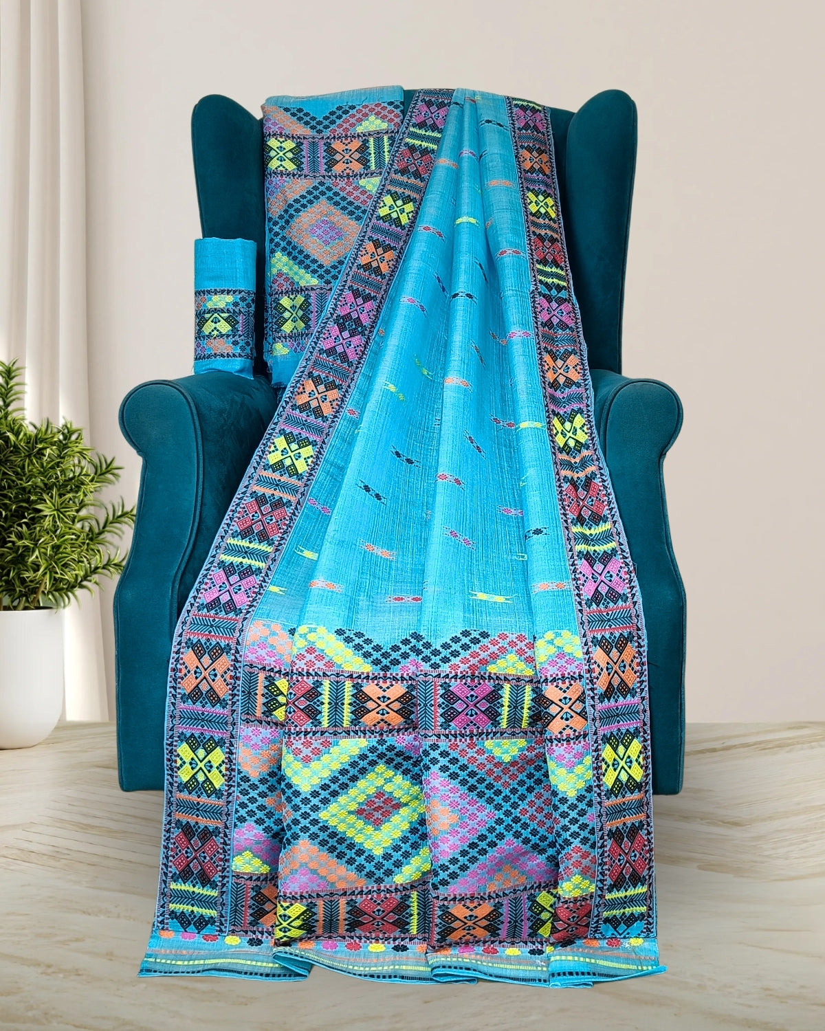 Semi nuni Mising mekhela sador - DMC motifs