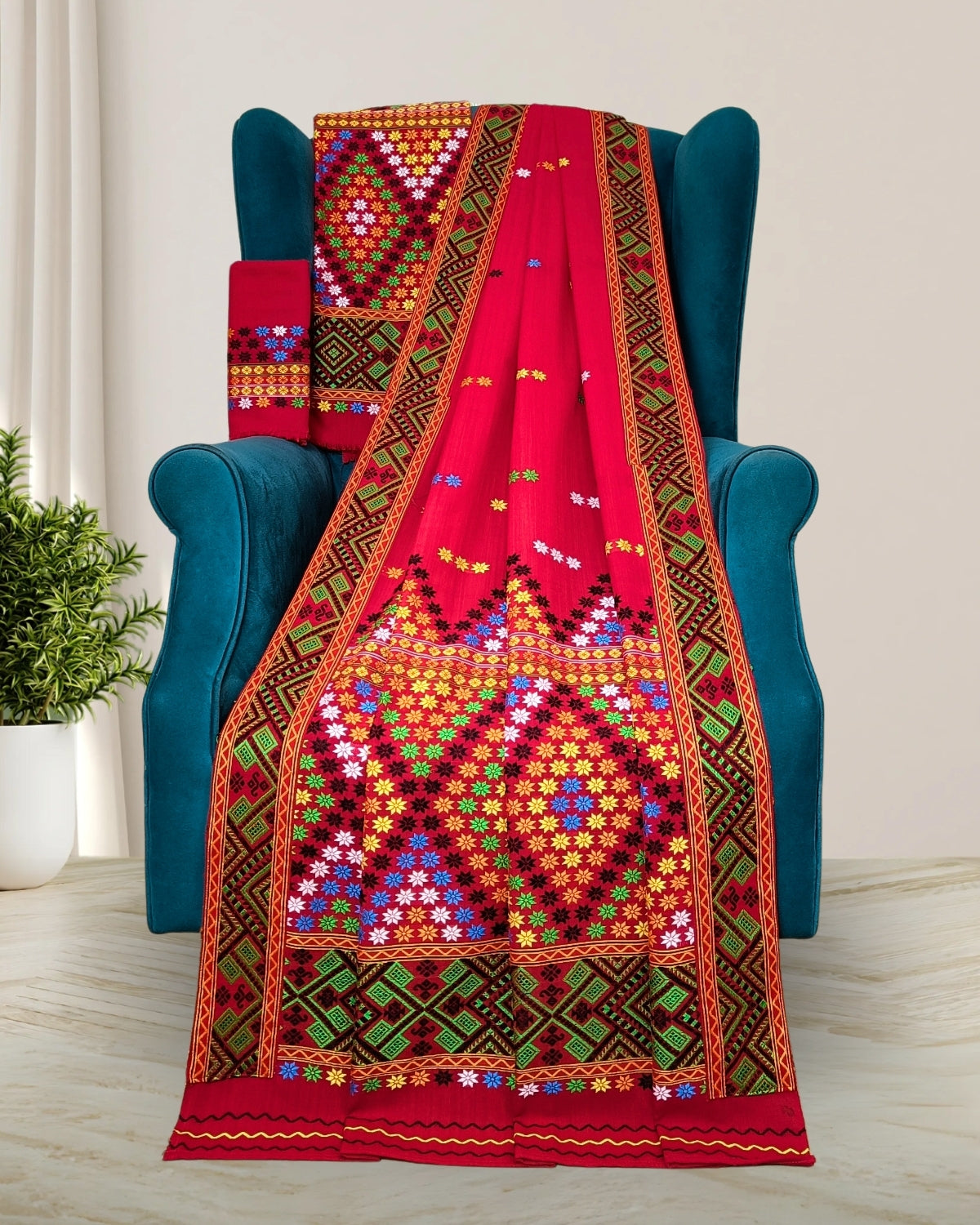 Red padmini cotton Mising mekhela sador