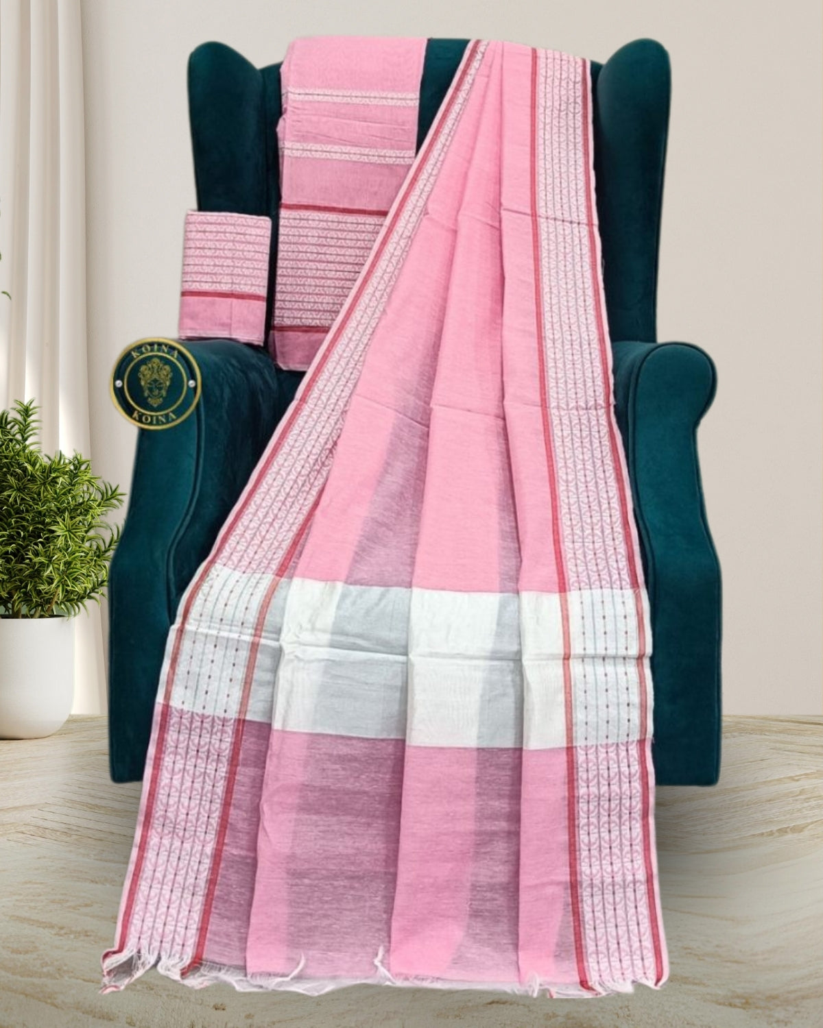 Pink ghisa mekhela sador