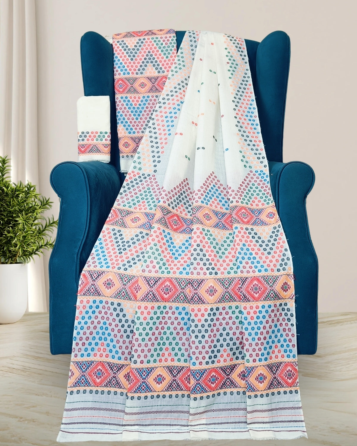 White padmini cotton Mising mekhela sador