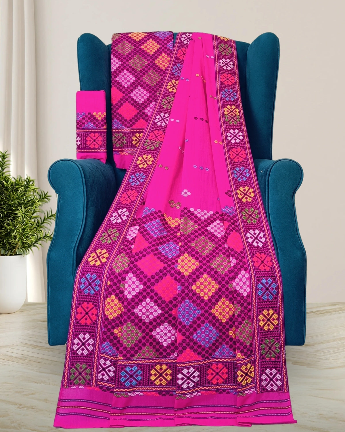 Pink padmini cotton Mising mekhela sador