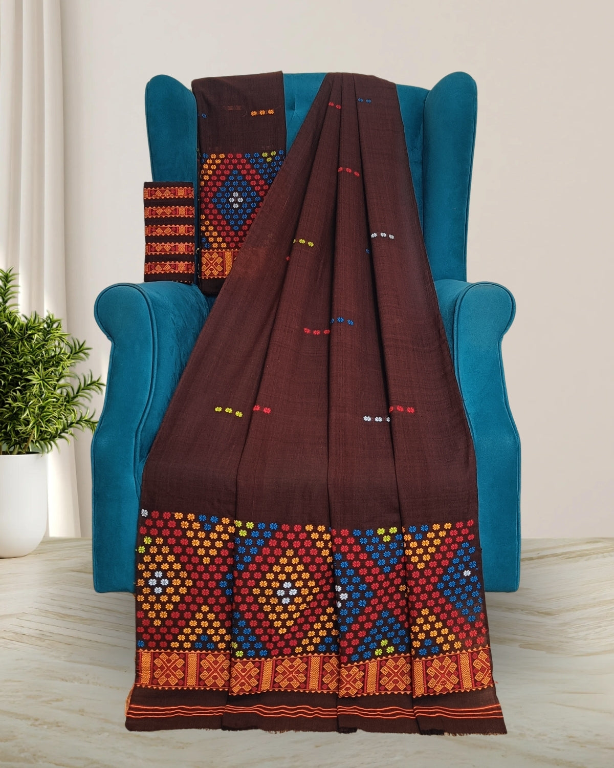 Brown padmini cotton Mising mekhela sador