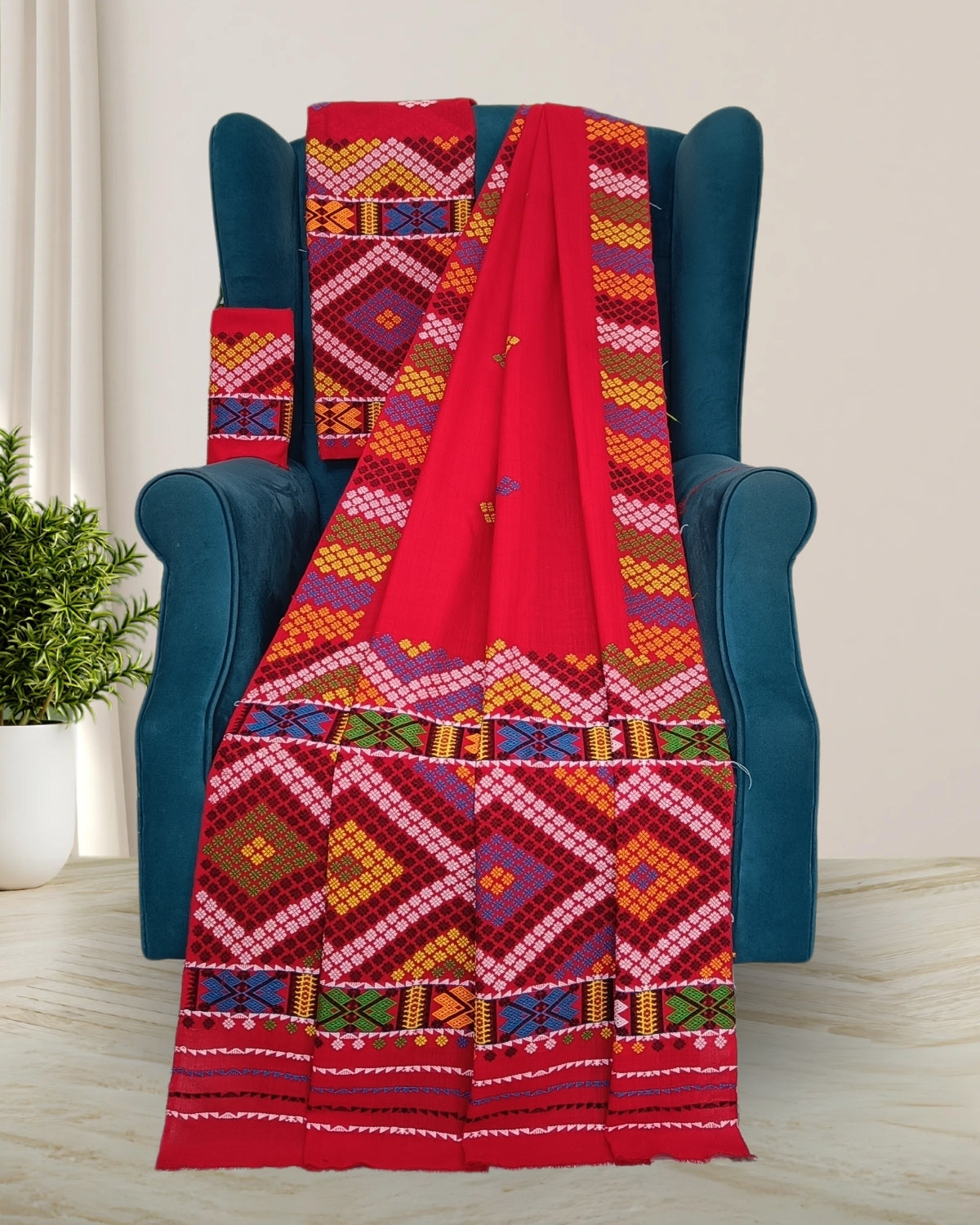 Red padmini cotton Mising mekhela sador