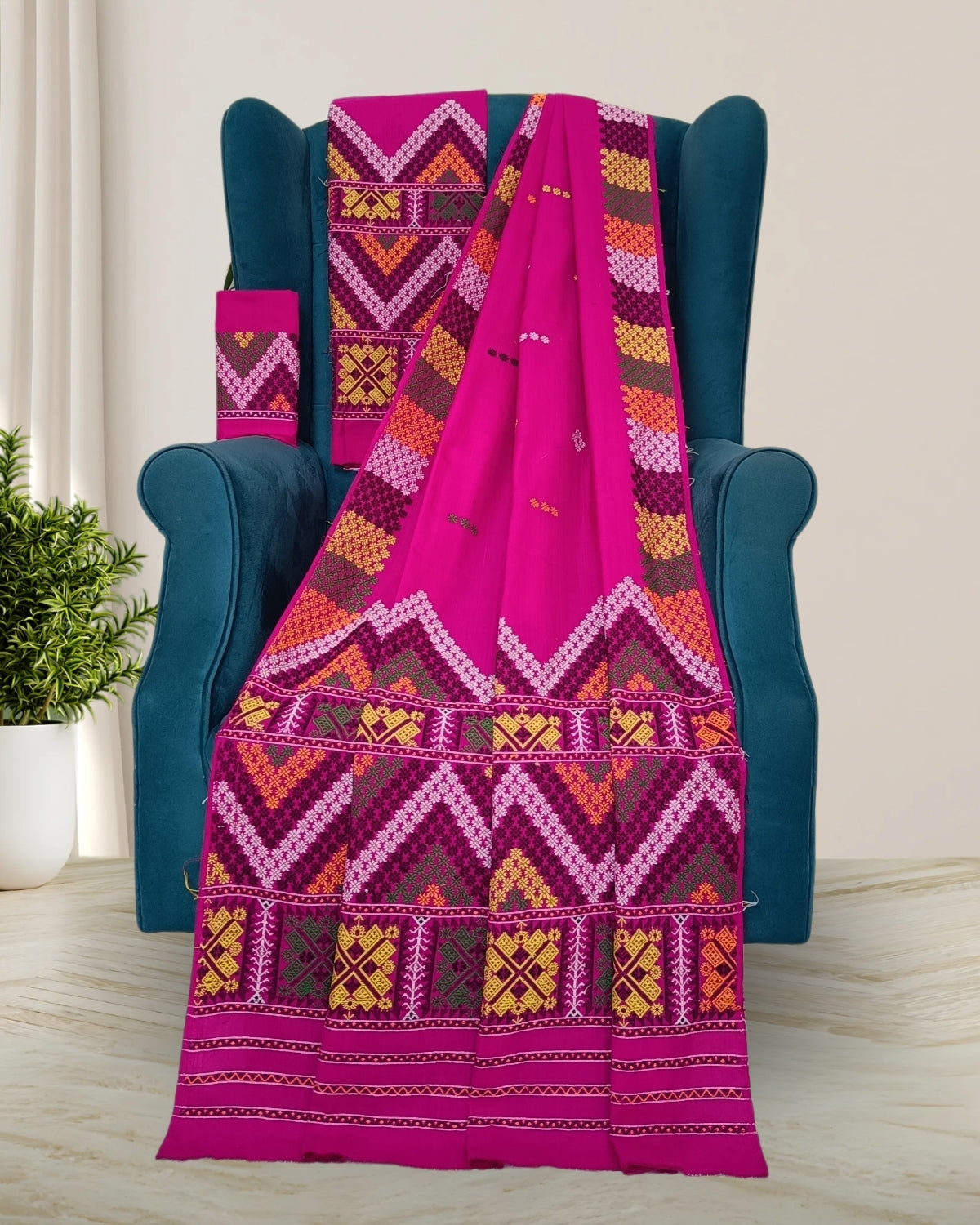 Rani pink padmini cotton Mising mekhela sador