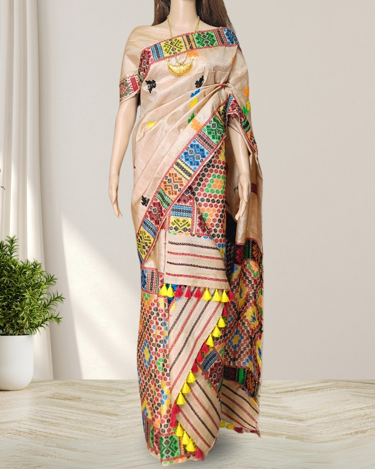 Tussar silk mekhela sador in Mising tribal design (Pre-order available)