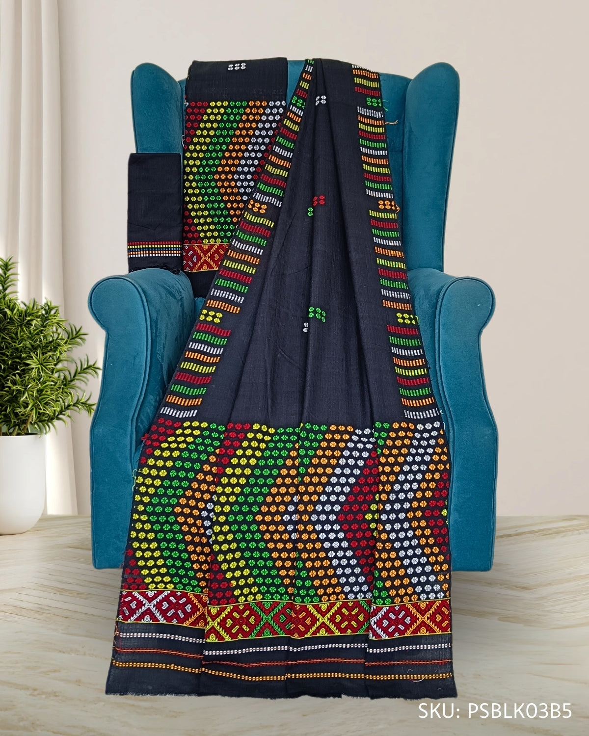 Black padmini cotton Mising mekhela sador