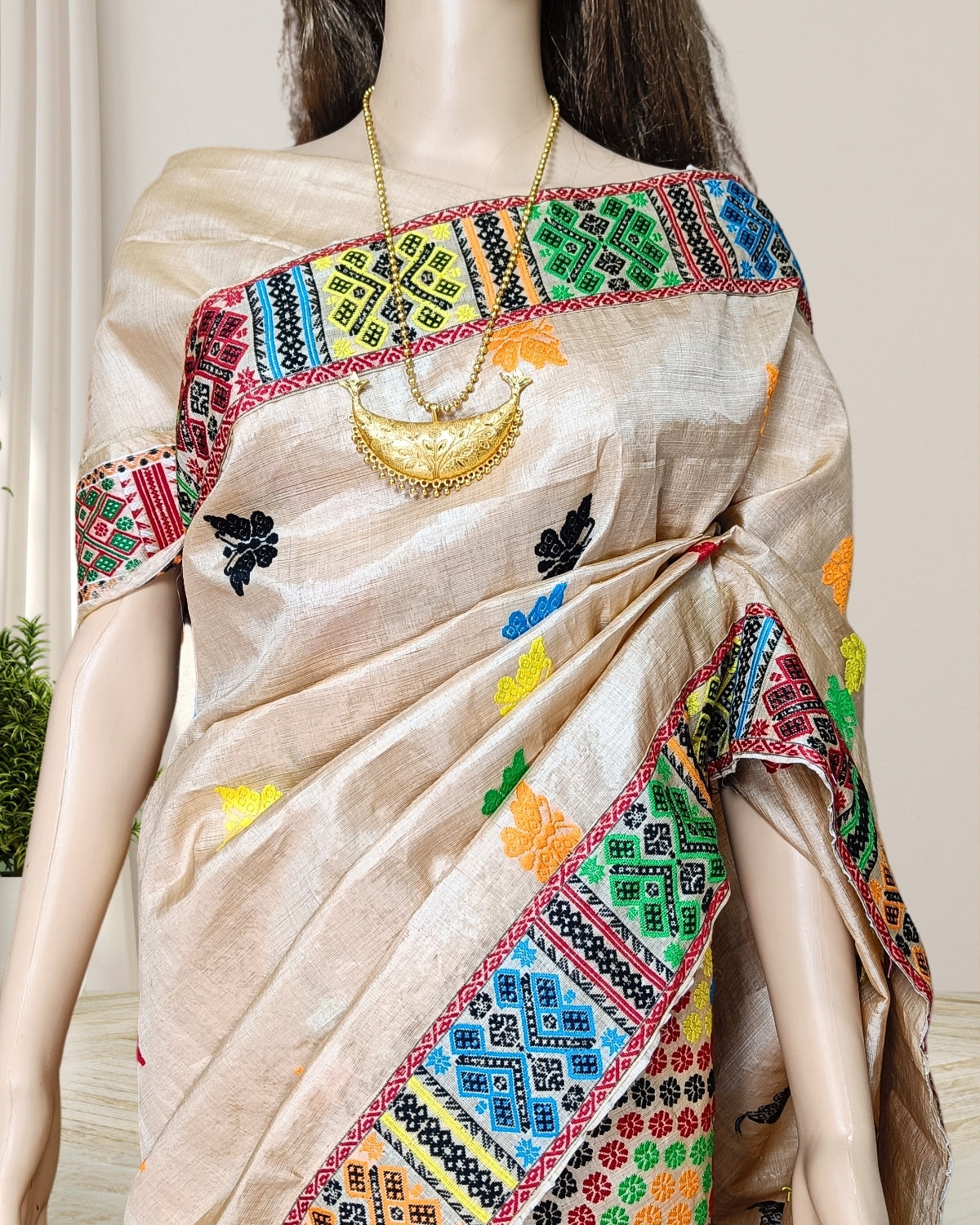 Tussar silk mekhela sador in Mising tribal design (Pre-order available)