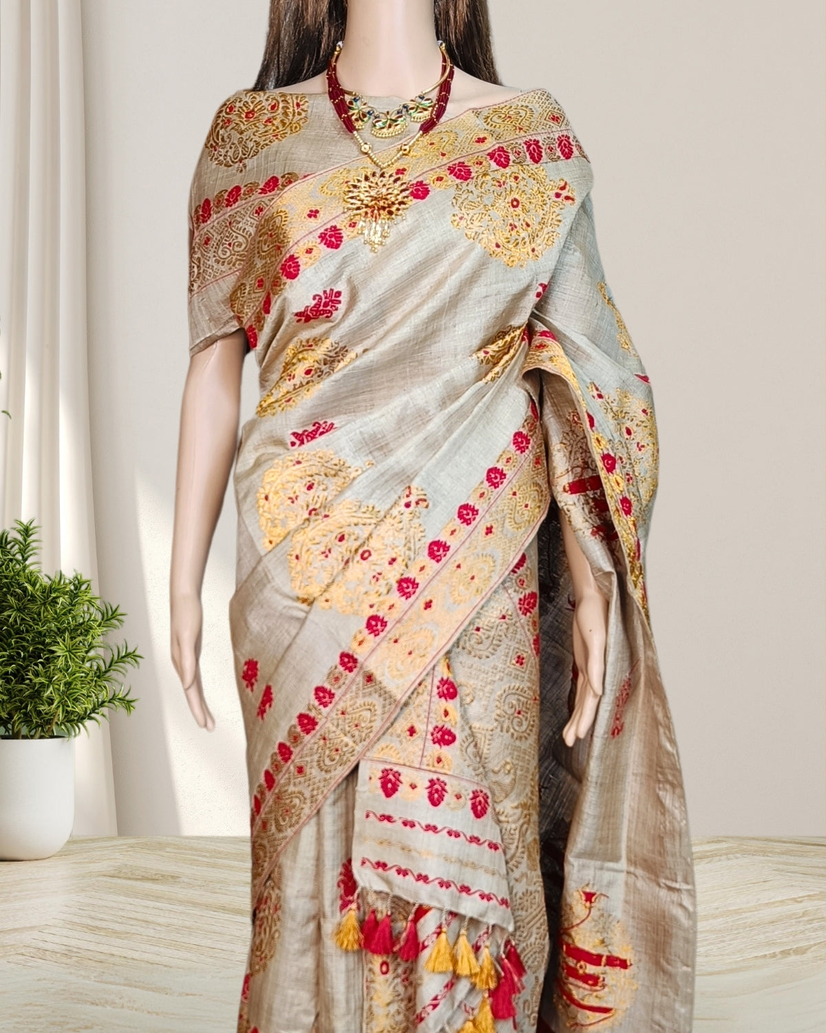 Pure muga silk mekhela sador with golden guna work (Pre-order available)