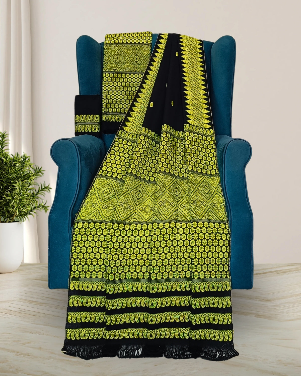 Black padmini cotton mekhela sador with designer motifs