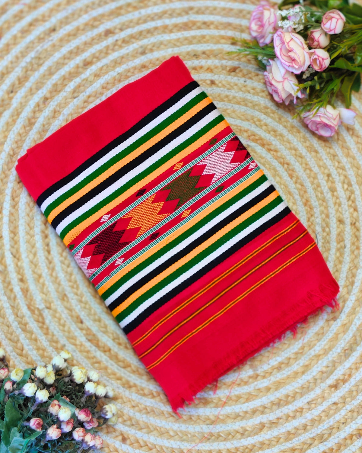 Ribi design padmini cotton Mising mekhela sador- Red