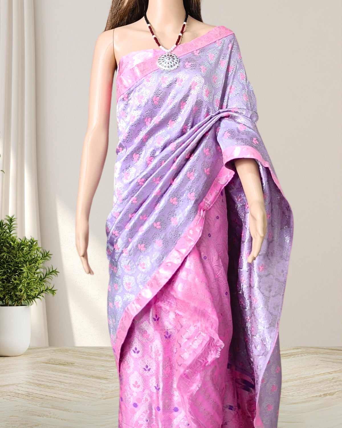 Lavender & Pink pure Mulberry silk mekhela sador