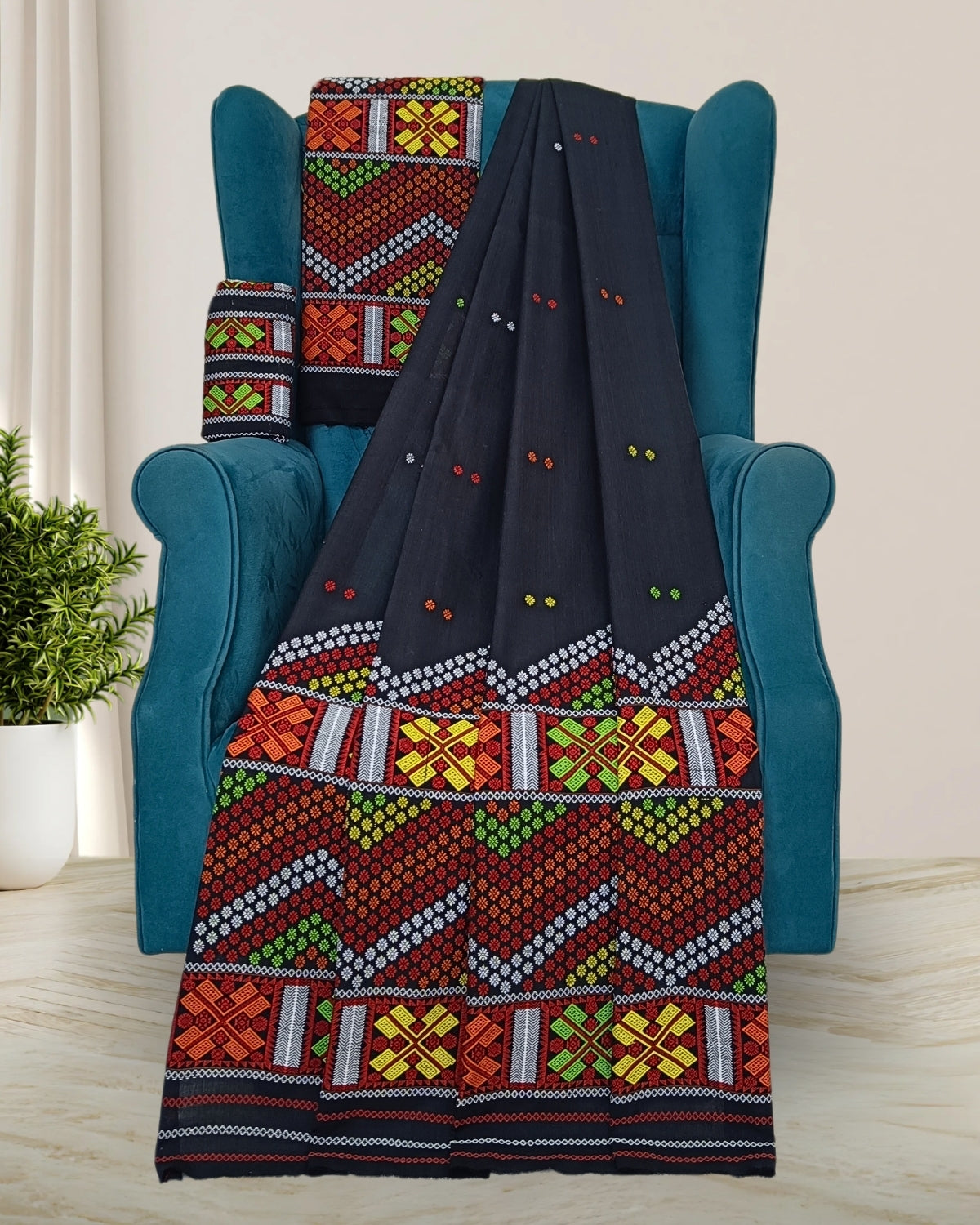 Black padmini cotton Mising mekhela sador