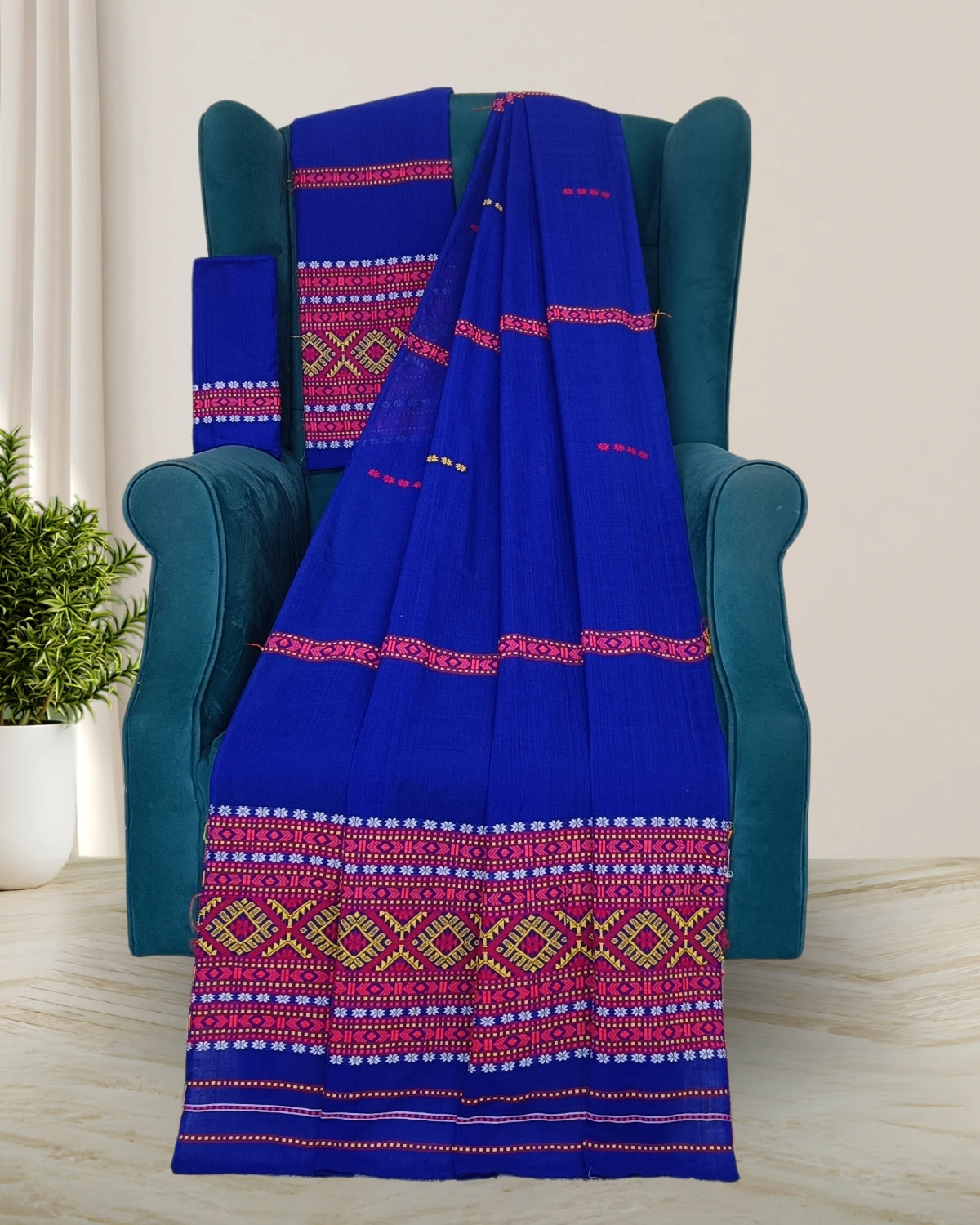 Blue gaseng design Mising mekhela chadar