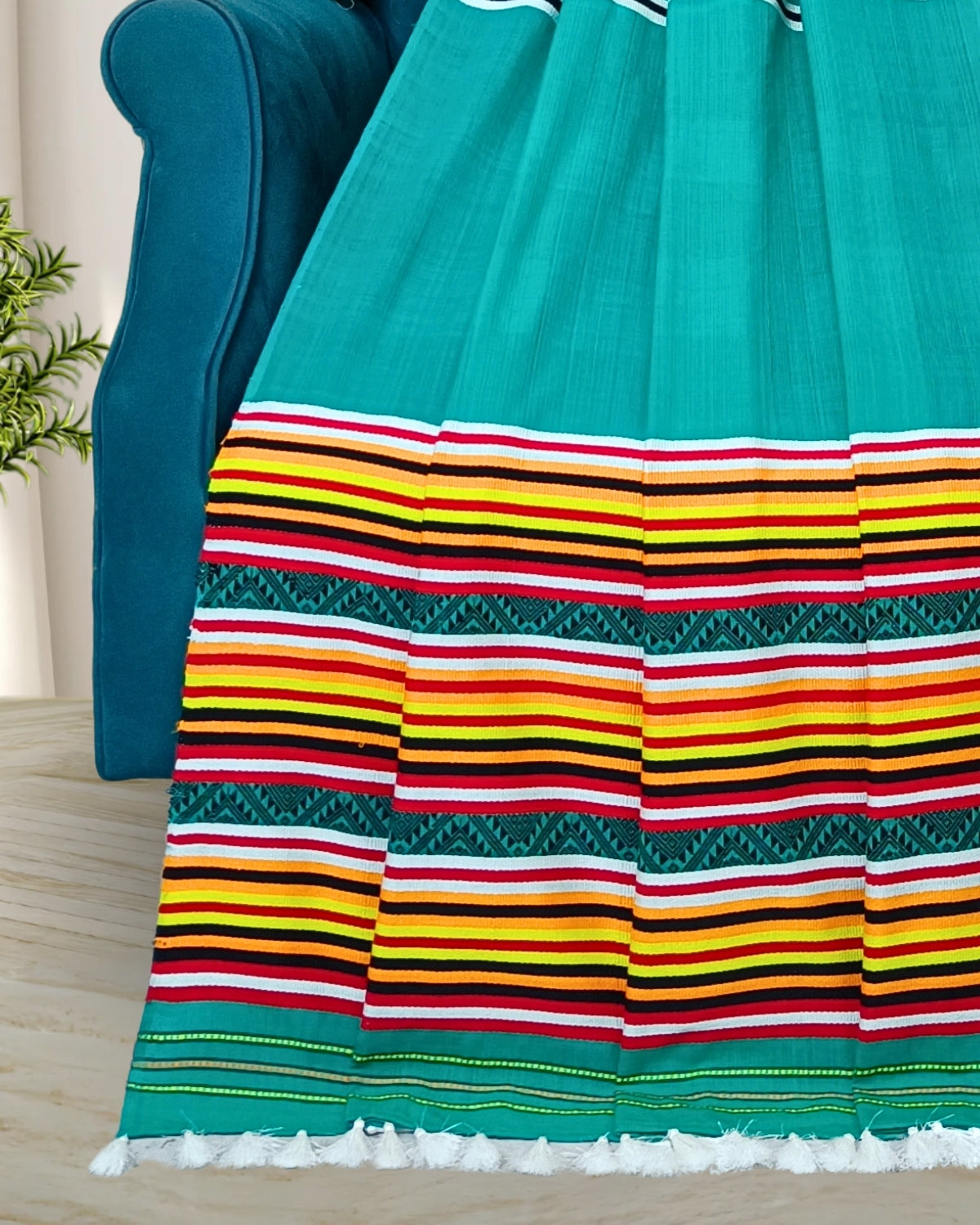 Ribi design Mising mekhela sador - Sea green