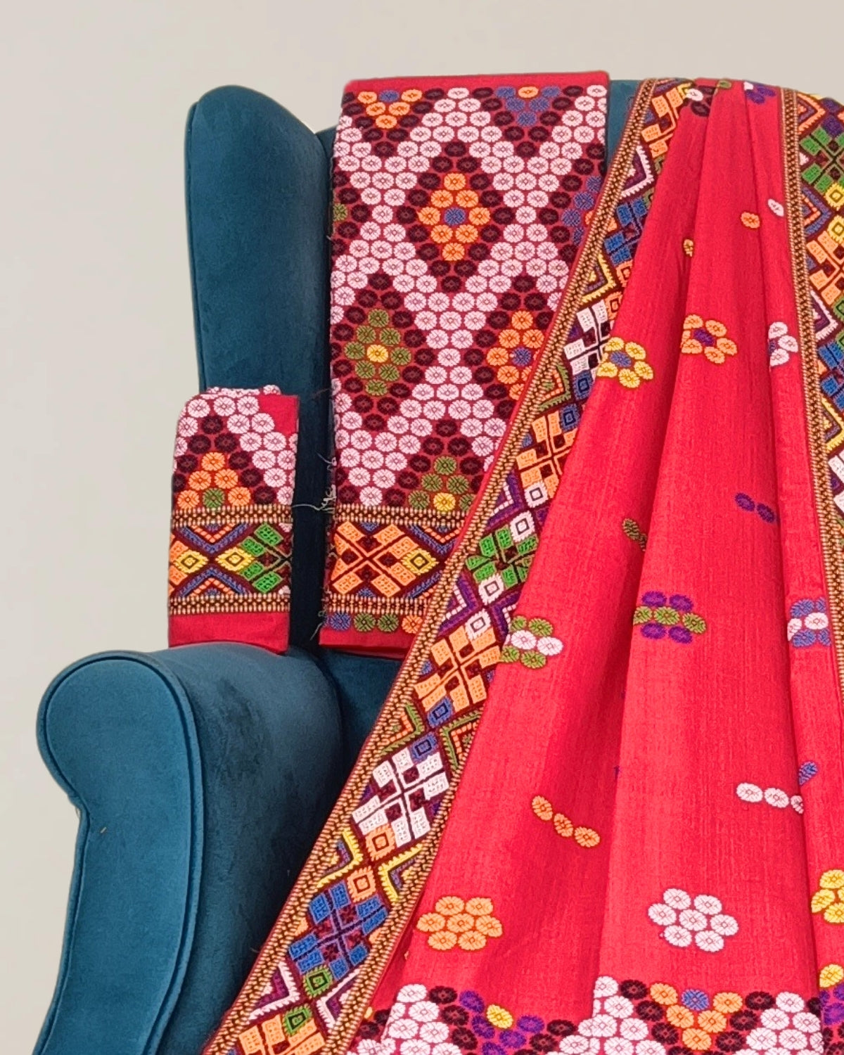 Red padmini cotton Mising mekhela sador