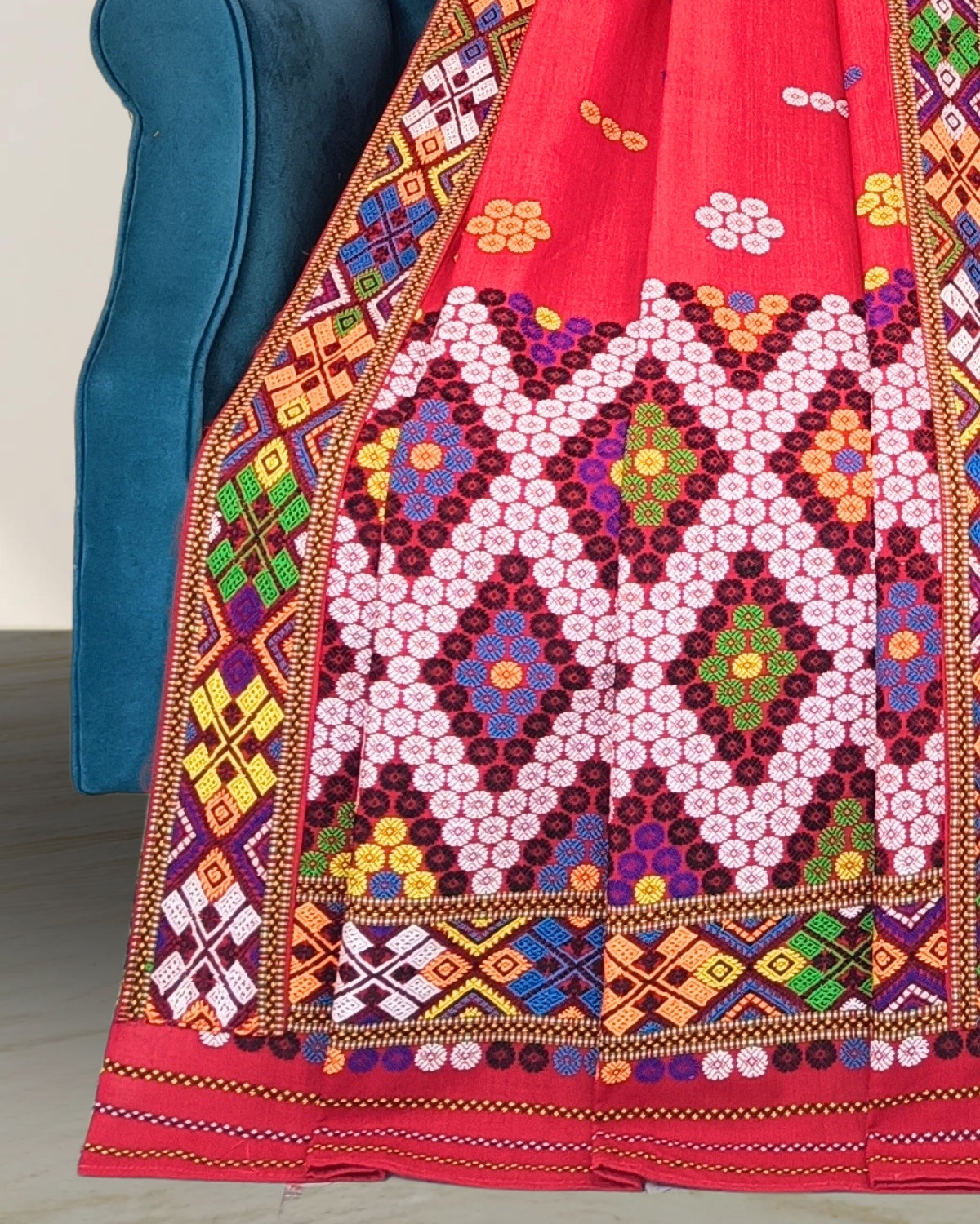 Red padmini cotton Mising mekhela sador