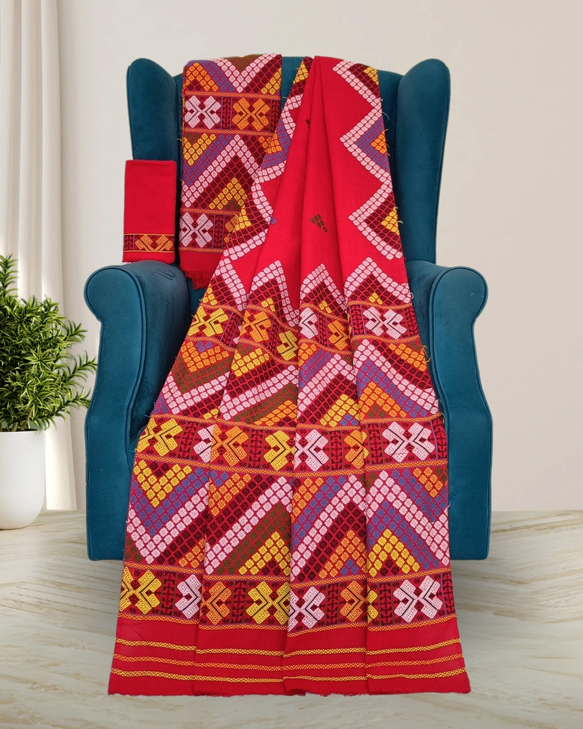 Red padmini cotton Mising mekhela sador