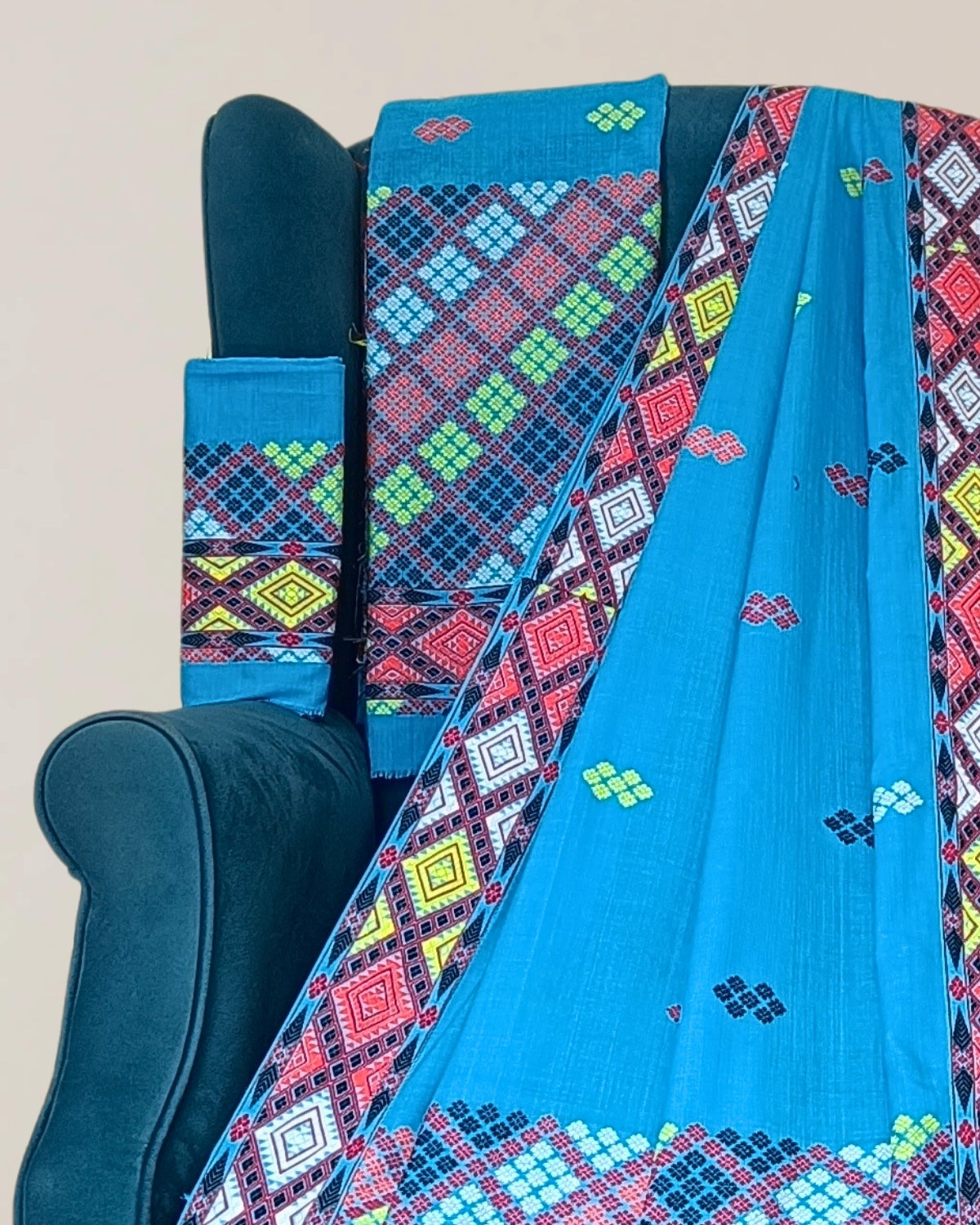 Sky blue padmini cotton Mising mekhela sador