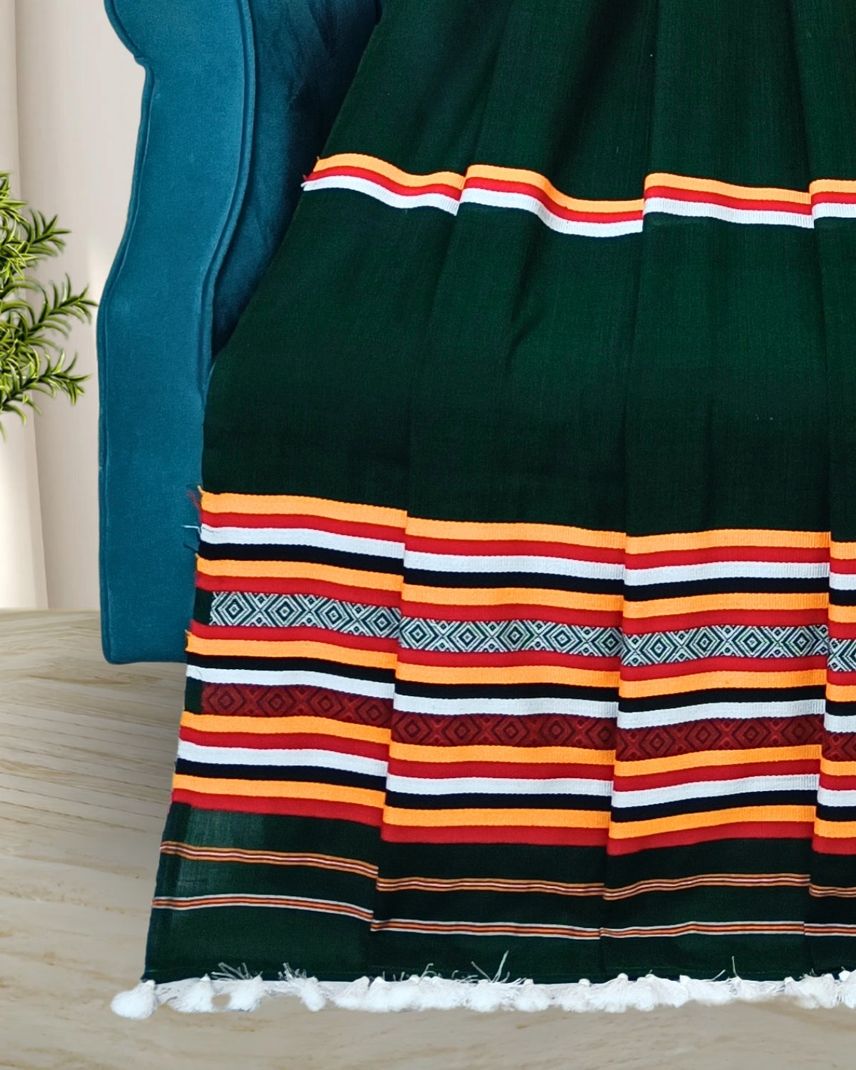 Ribi design Mising mekhela sador - Dark green