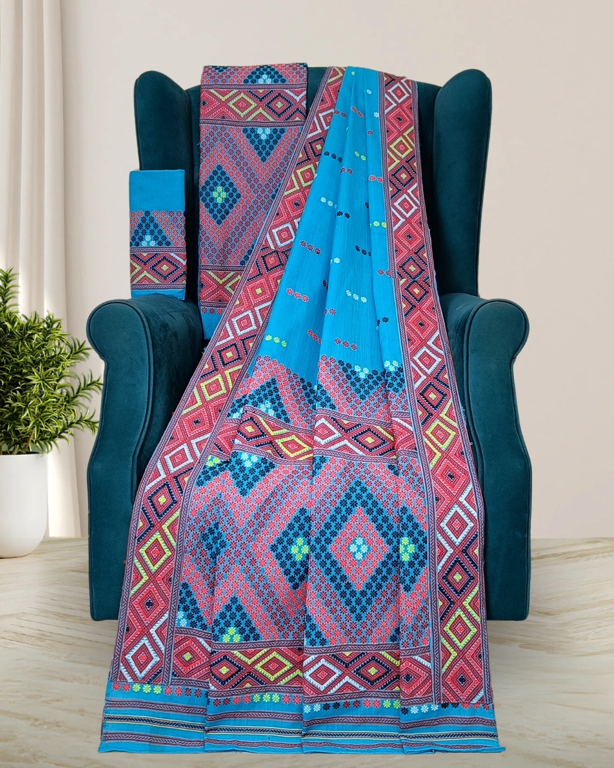 Padmini cotton Mising mekhela sador - Blue