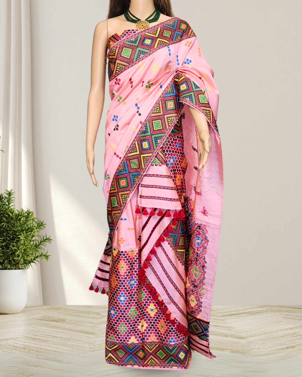 Baby pink Tussar silk by Mulberry silk mekhela sador (Pre-booking available)