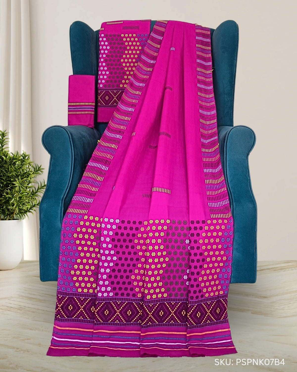 Rani pink padmini cotton Mising mekhela sador