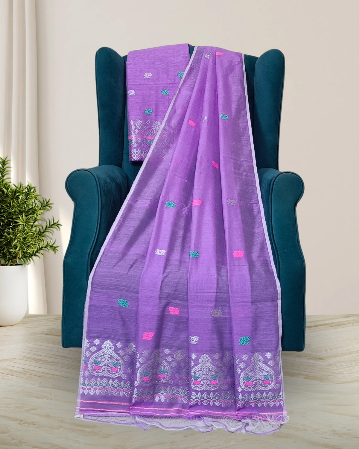 Staple cotton mekhela sador