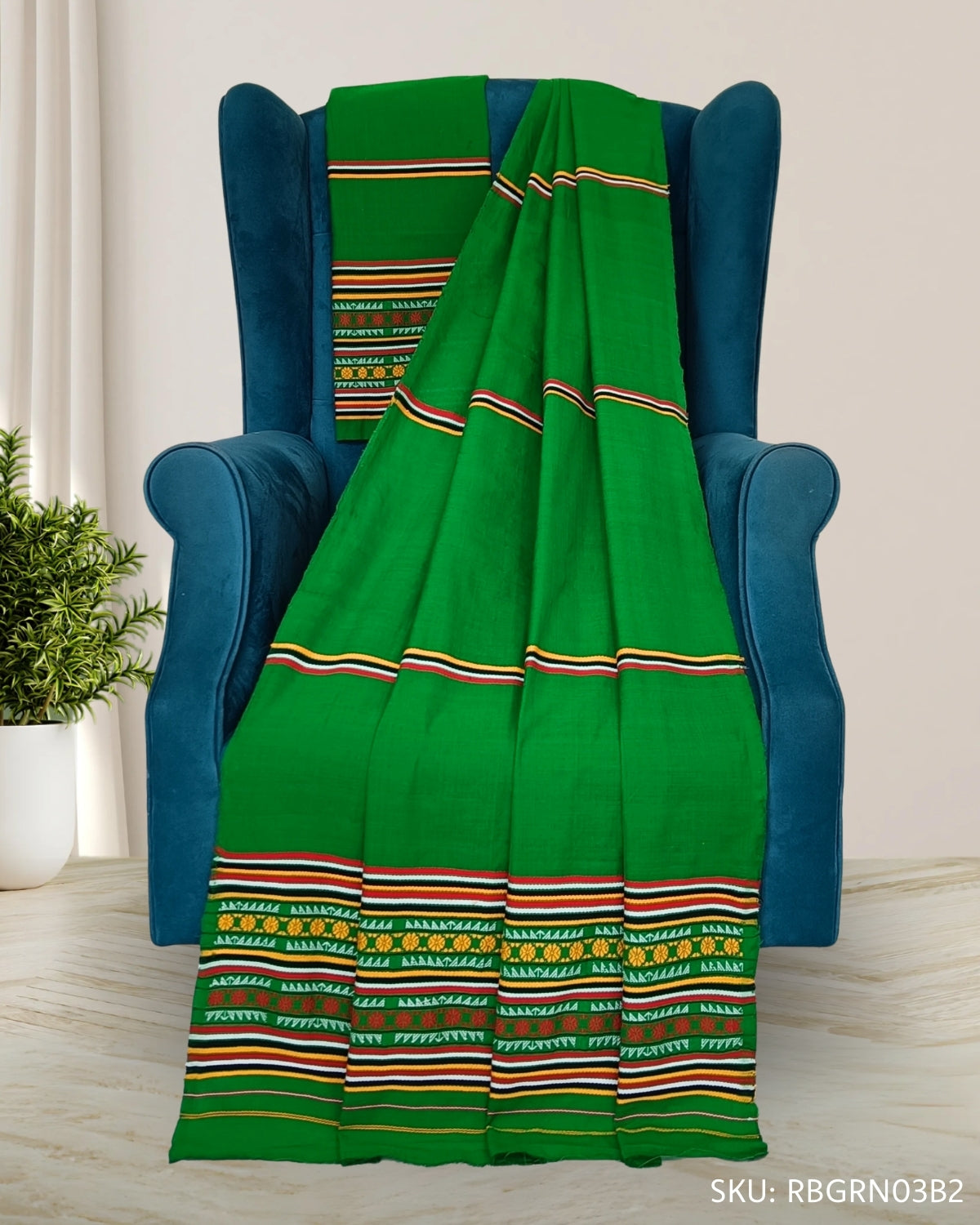 Ribi design Mekhela chadar - Green