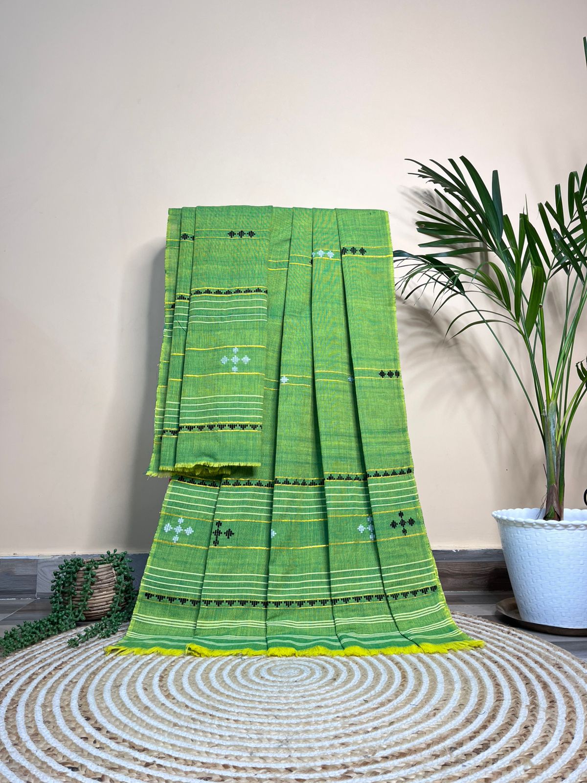 Mercerised cotton mekhela sador - Green