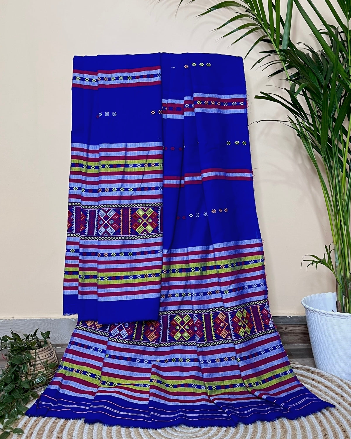 Ribi design Mising mekhela sador - Royal blue
