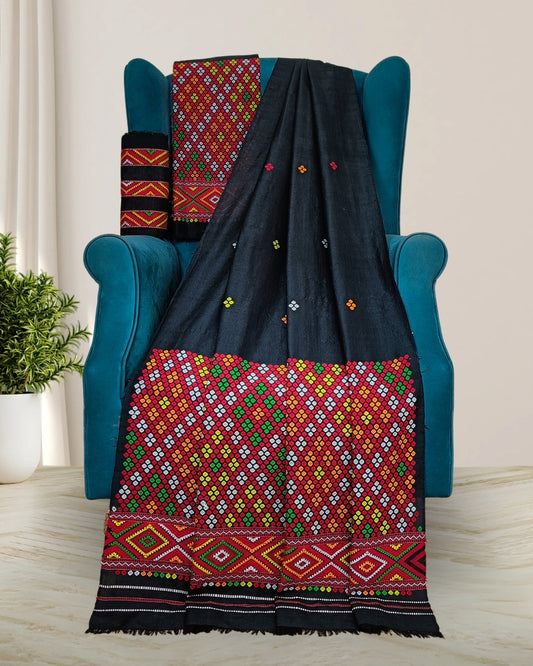 Black padmini cotton Mising mekhela sador