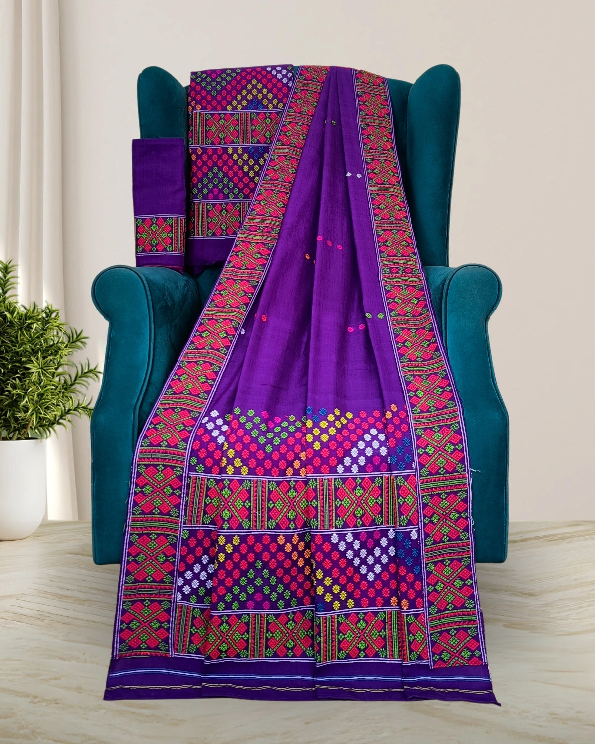 Purple padmini cotton Mising mekhela sador