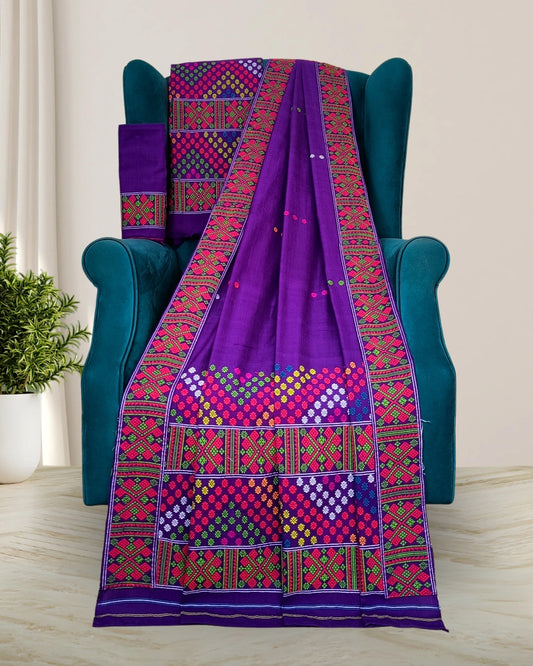 Purple padmini cotton Mising mekhela sador