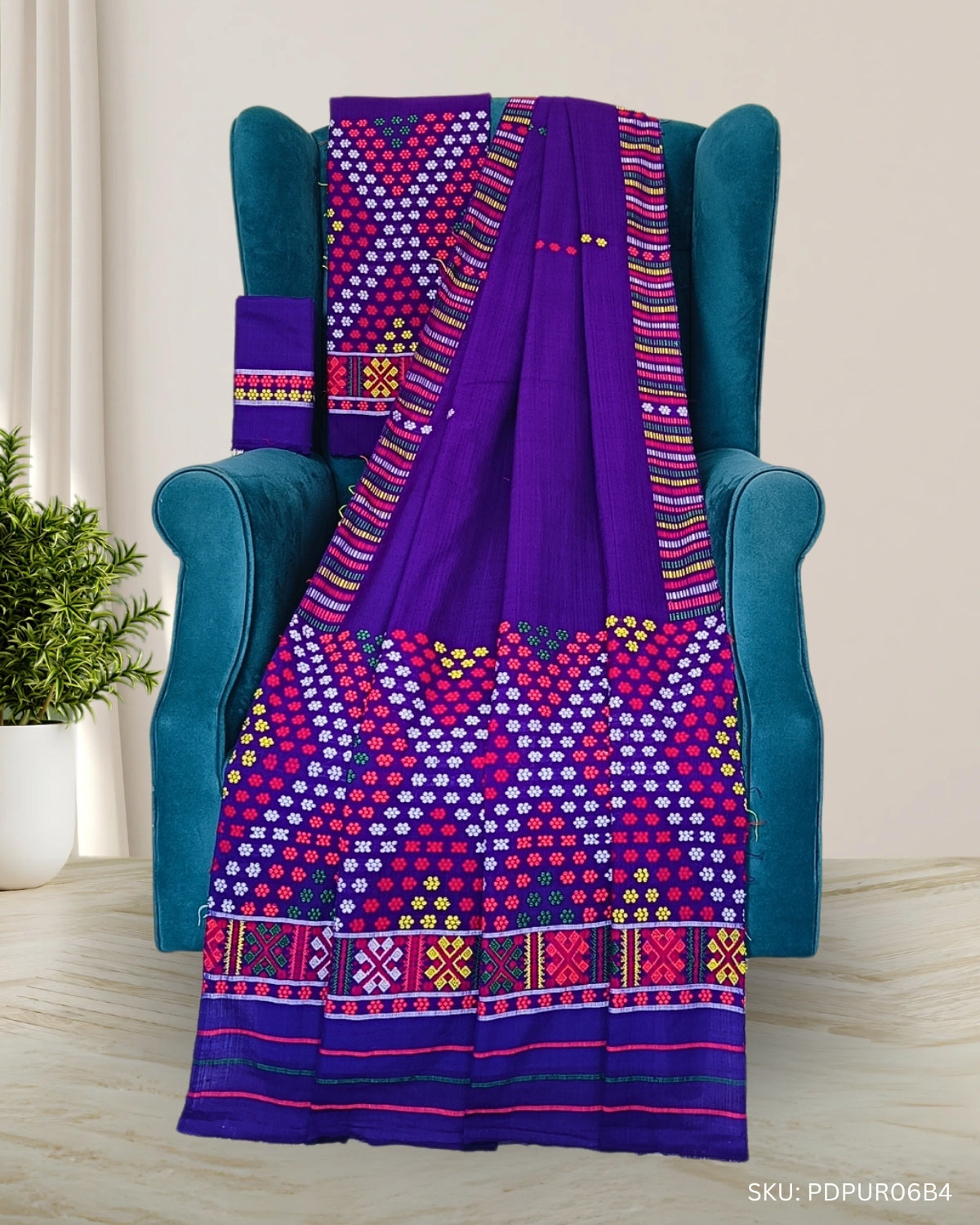 Purple padmini cotton Mising mekhela chadar