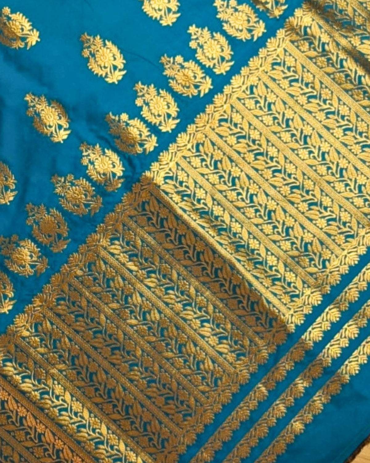 Semi paat mekhela sador - Denim blue