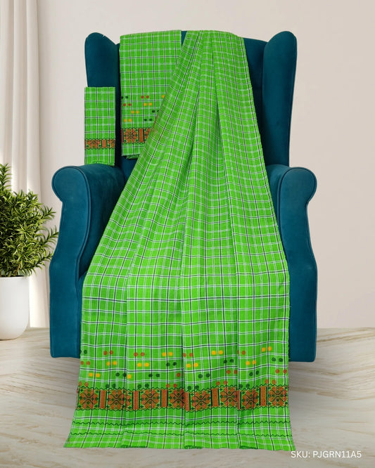 Pajok design Mising mekhela sador - Green