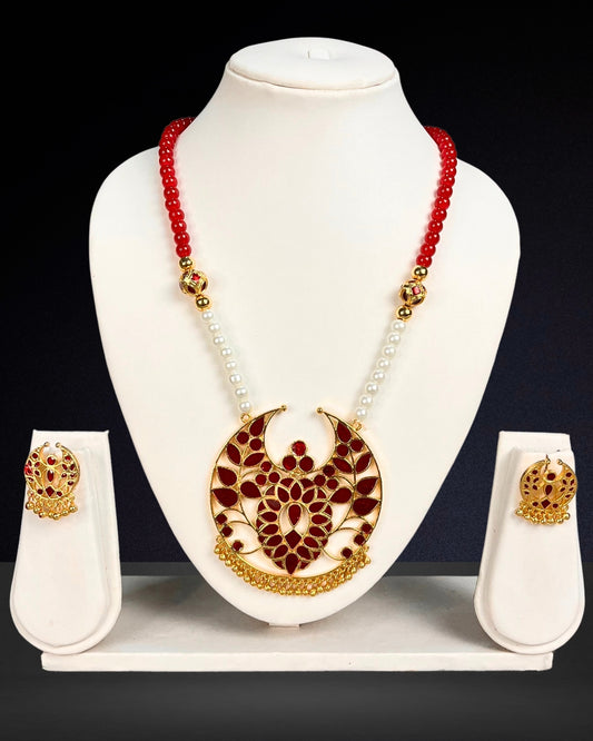 Red pearl flower jewellery set