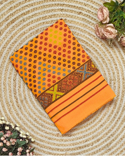 Orange padmini cotton Mising mekhela sador