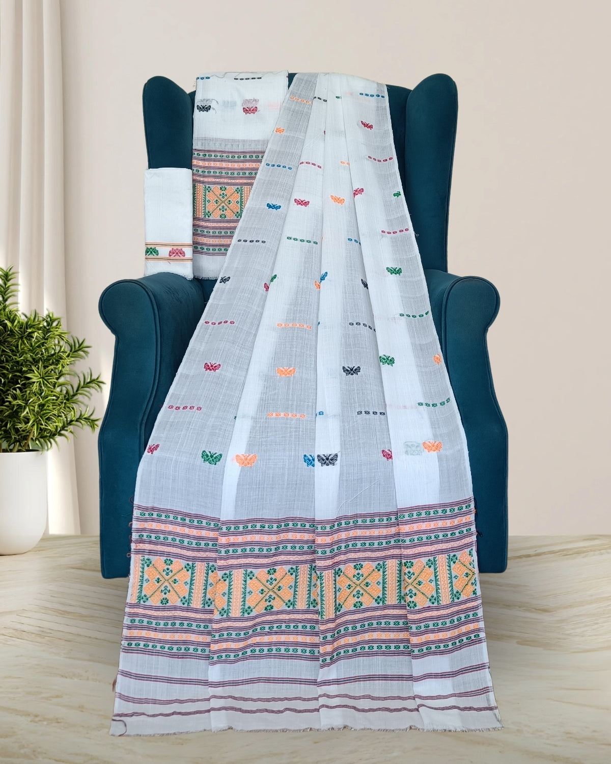 Butterfly design padmini cotton Mising mekhela sador
