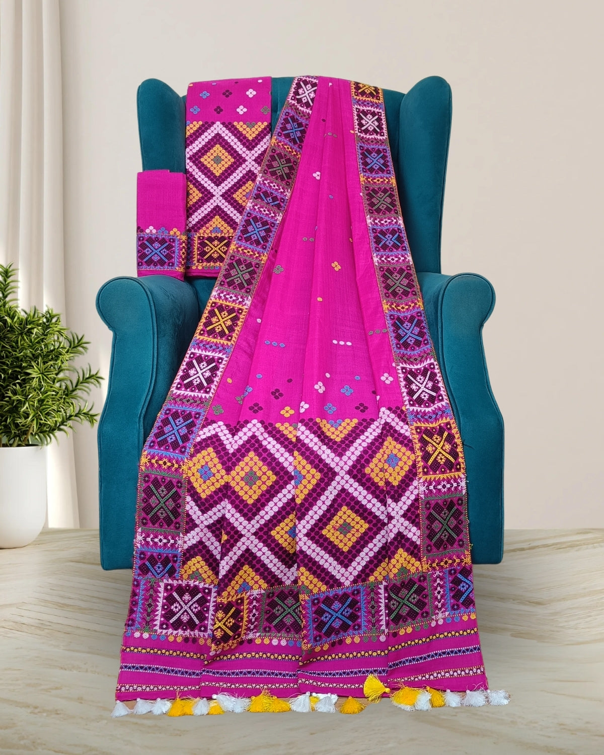 Rani pink padmini x Assam paat Mising mekhela sador