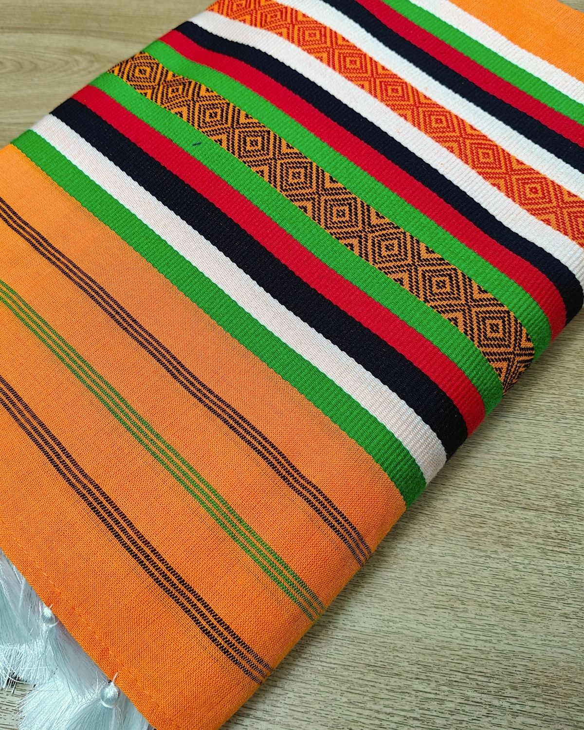 Ribi design Mising mekhela sador - Orange