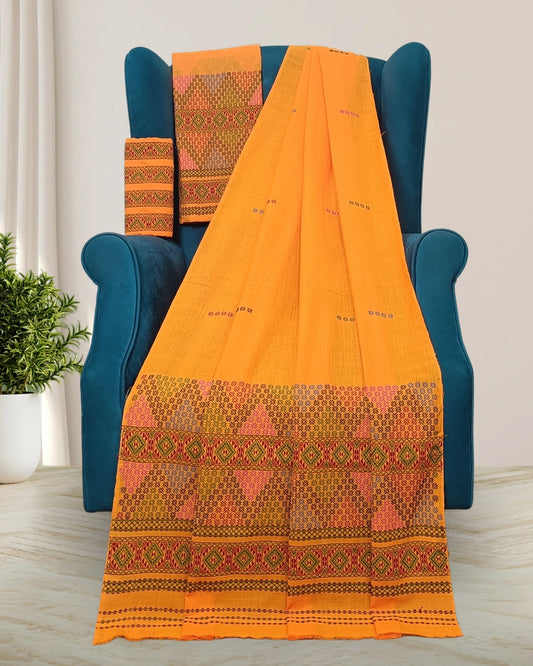 Padmini cotton Mising mekhela sador -Yellow