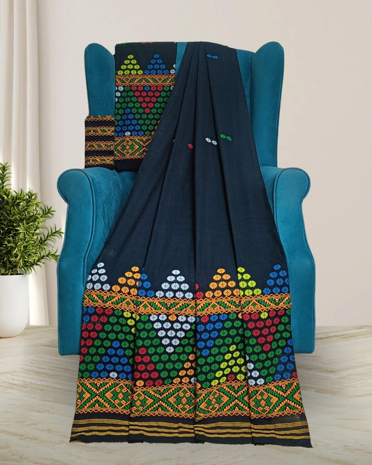 Black padmini cotton Mising mekhela sador