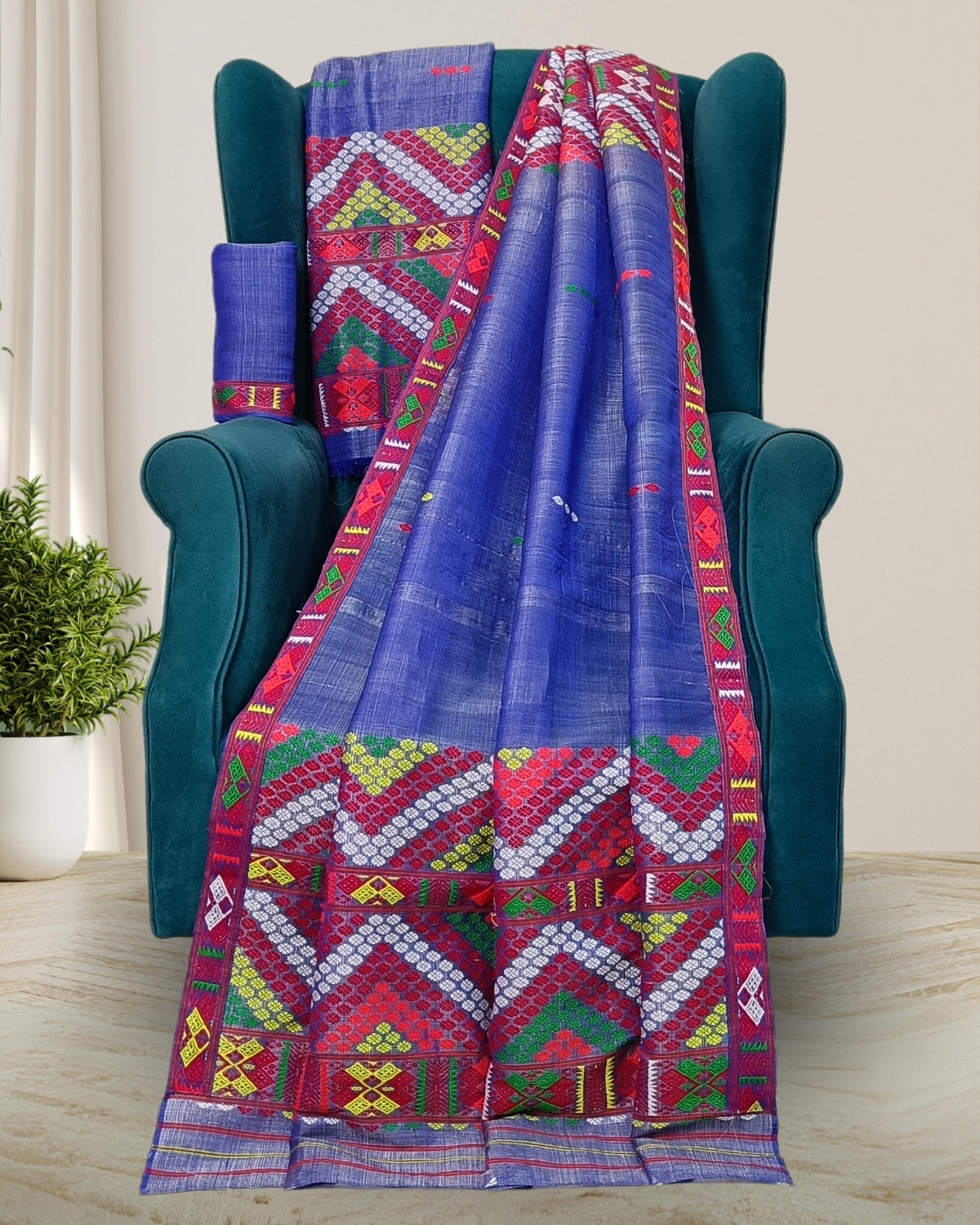 Gero design Mising Mekhela Chadar - Blue