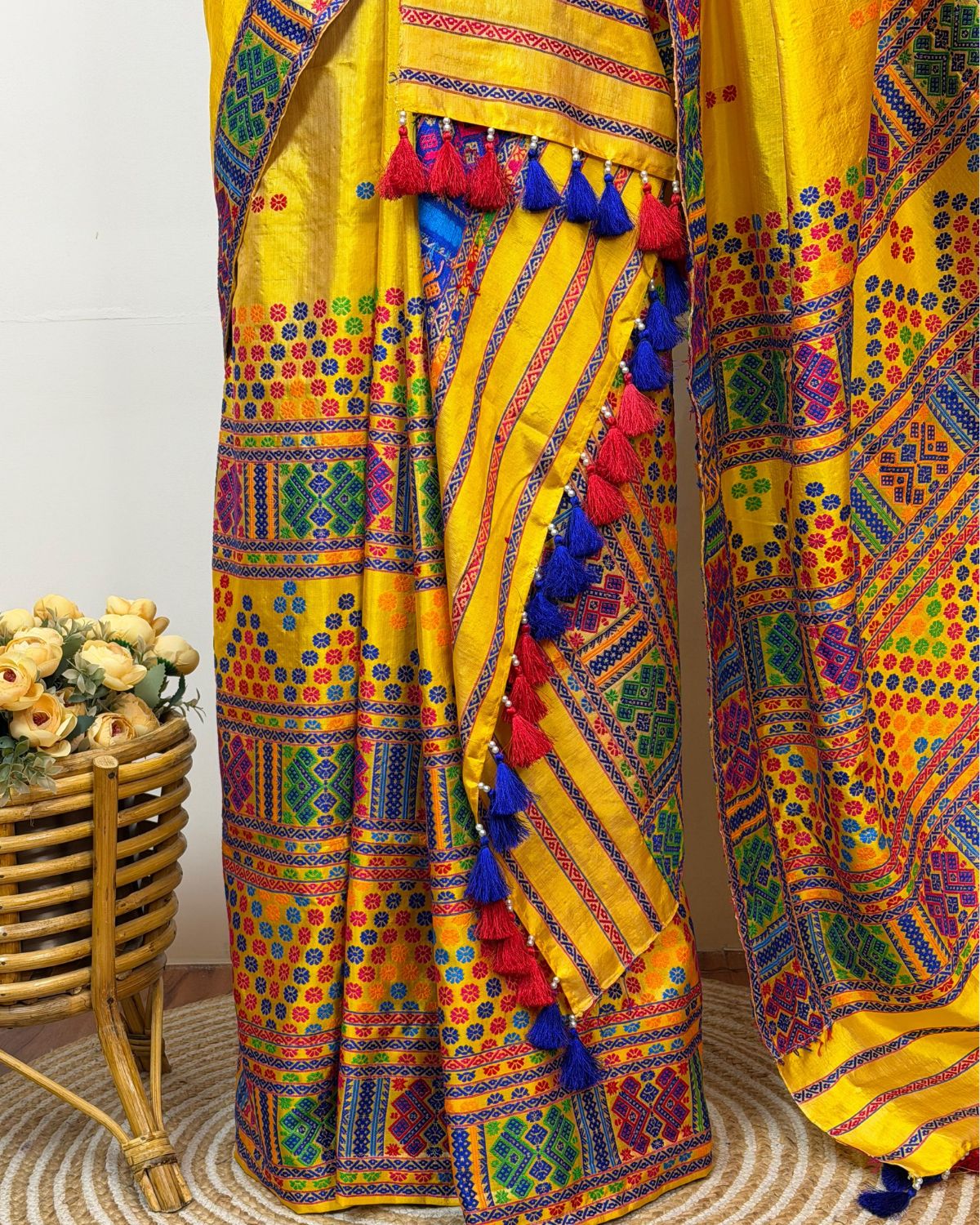Tussar silk by Assam paat Mising mekhela sador - DMC motifs