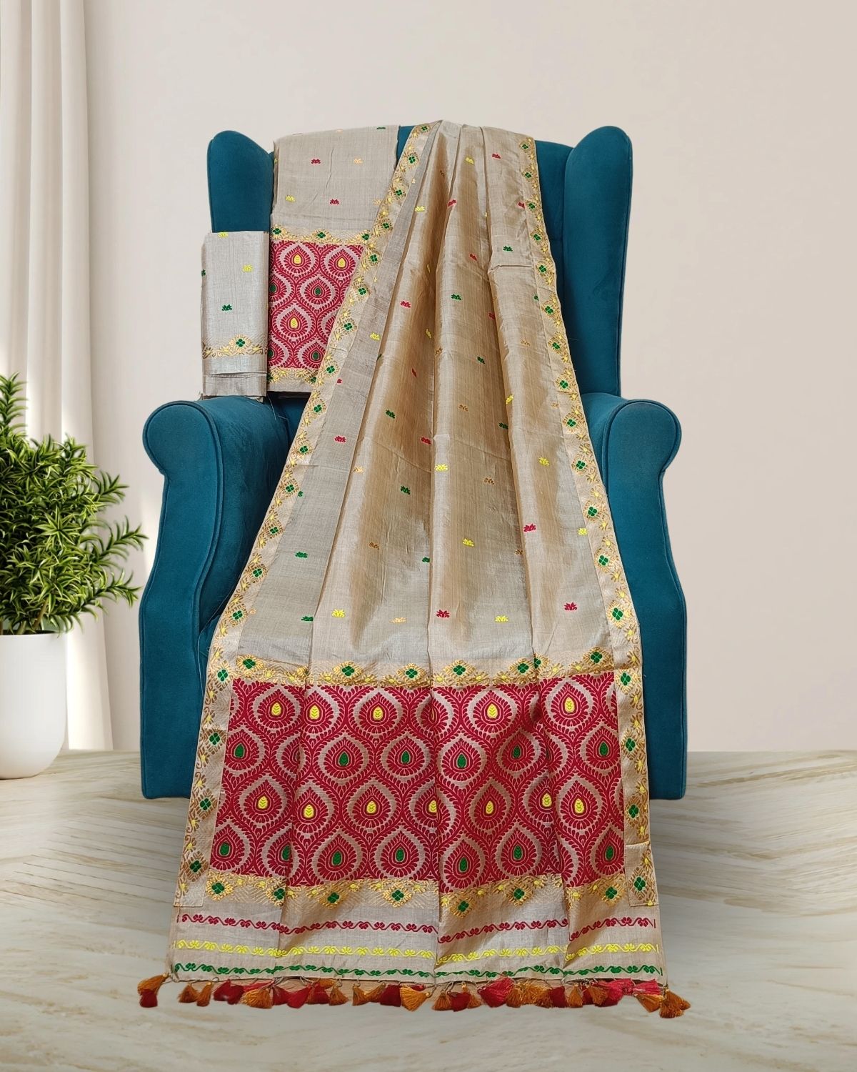 Pure tussar silk mekhela sador