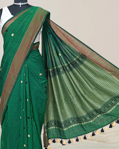 Green pure cotton saree with designer motifs