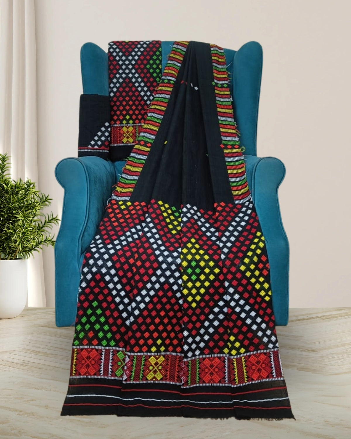 Padmini cotton Mising mekhela sador -Black