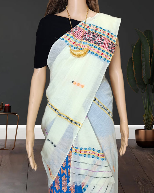 Gero design padmini cotton single sador - Cream white