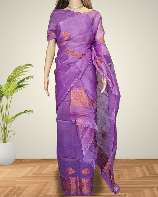 Dyed nuni mekhela sador - Orchid purple